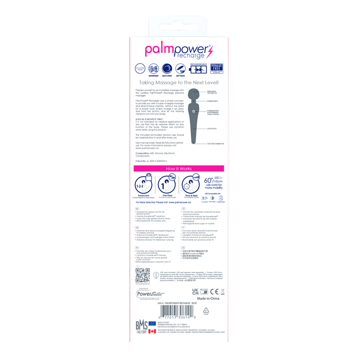 PalmPower - Recharge Wand Massager - Flexibele Kop - Blauw/Zwart-Erotiekvoordeel.nl