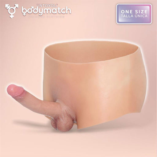 Bodymatch - Blayke - Bodysuit met Geïntegreerde Siliconen Penis - One Size - Lichte Huidskleur-laced-up.nl