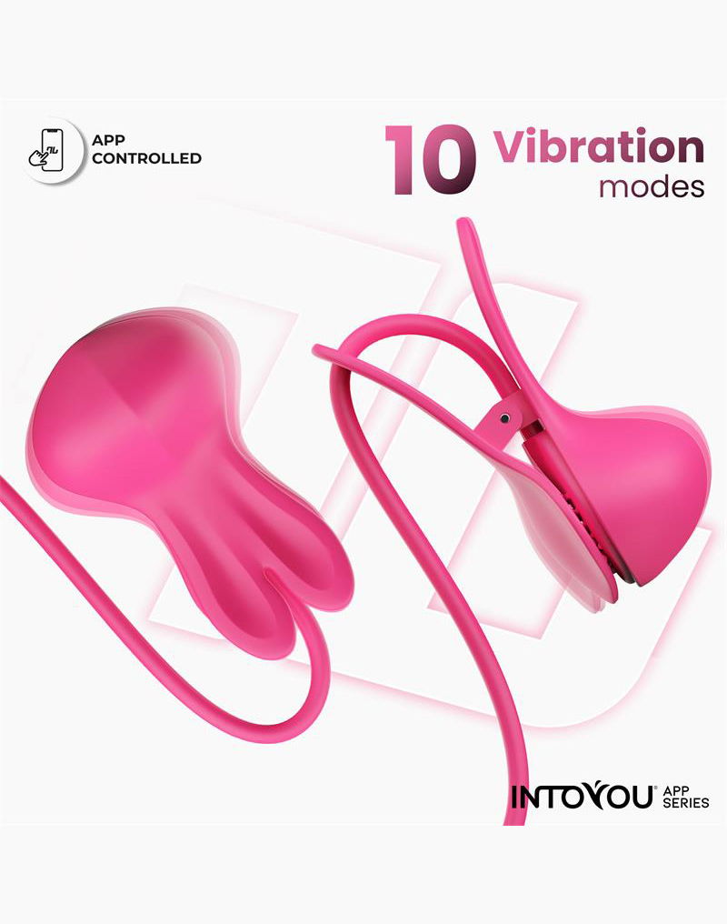IY Tickly - Pinzas vibradoras para pezones con cadena - Control por aplicación - Rosa