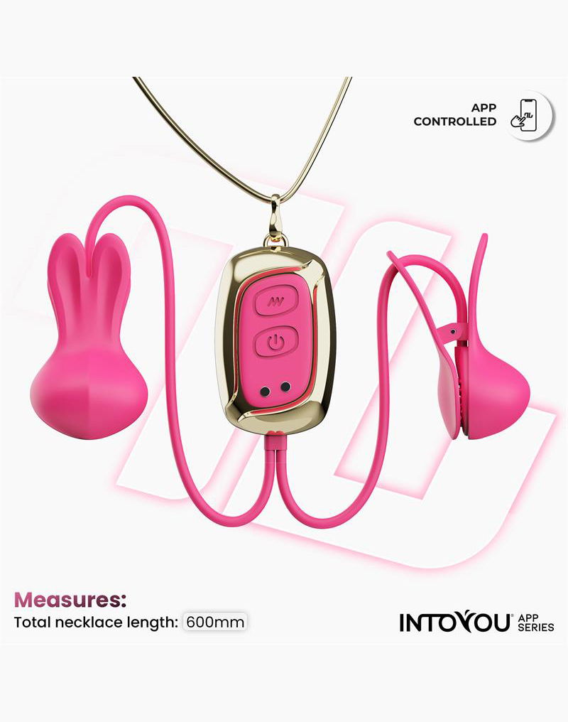 IY Tickly - Pinzas vibradoras para pezones con cadena - Control por aplicación - Rosa