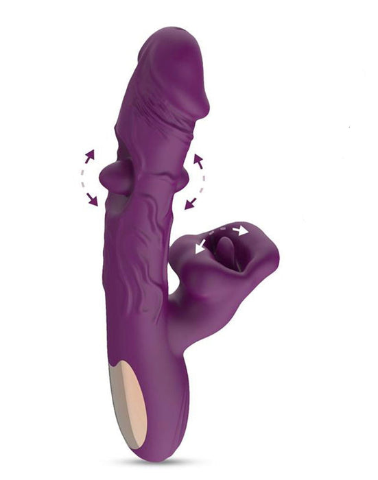 IY - Bella - Triple Motor Vibrator met Dubbel Kietelend Balletje en Likkende Tong - Paars-Erotiekvoordeel.nl