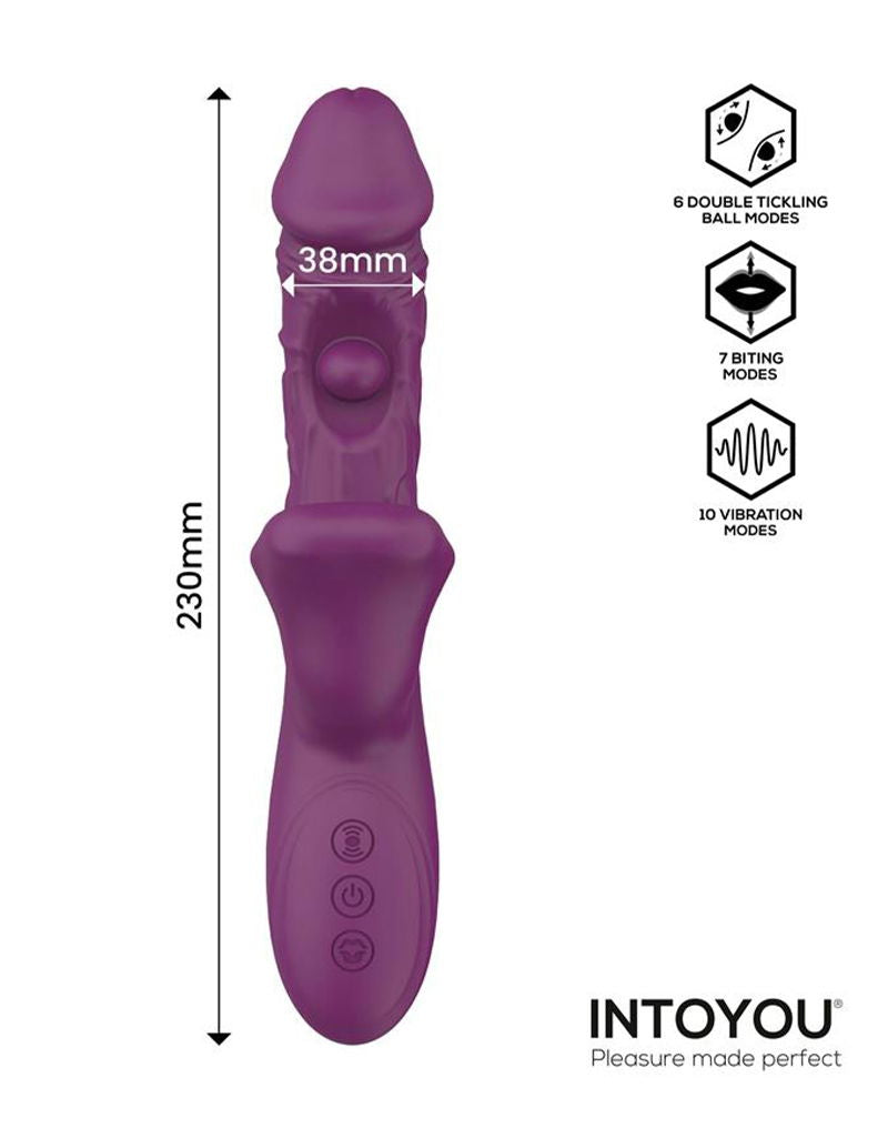 IY - Bella - Triple Motor Vibrator met Dubbel Kietelend Balletje en Likkende Tong - Paars-laced-up.nl