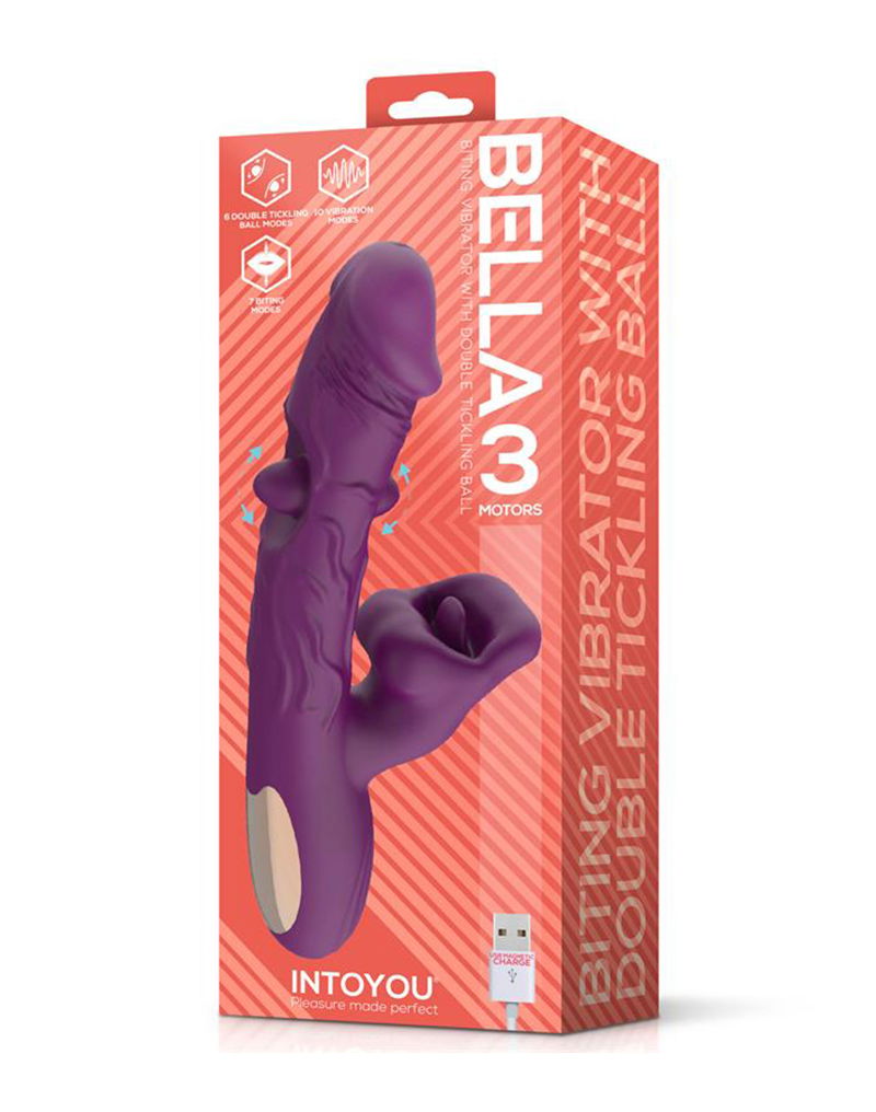 IY - Bella - Triple Motor Vibrator met Dubbel Kietelend Balletje en Likkende Tong - Paars-laced-up.nl