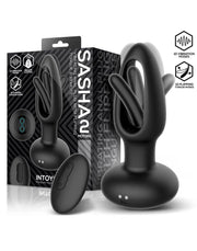 IY Sasha - Vibrerende Buttplug met Bewegend Tongetje en Afstandsbediening - Zwart-laced-up.nl