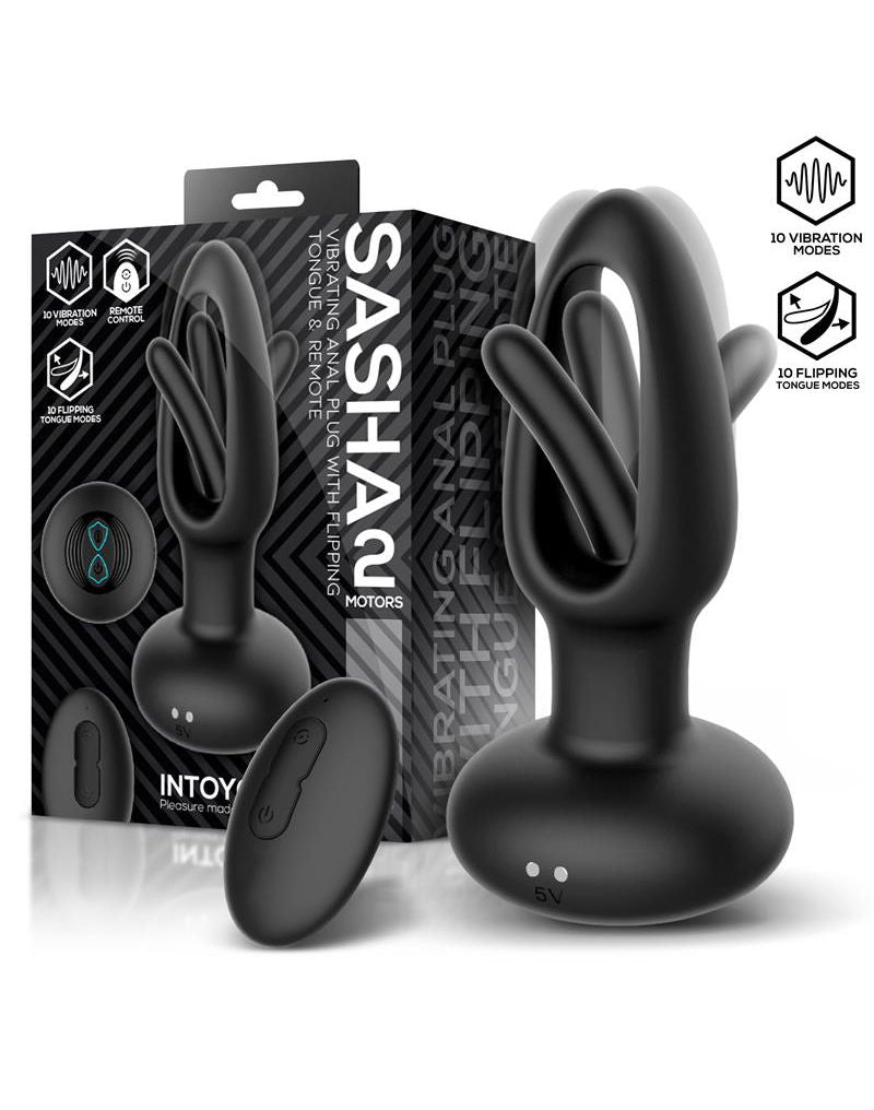 IY Sasha - Vibrerende Buttplug met Bewegend Tongetje en Afstandsbediening - Zwart-laced-up.nl