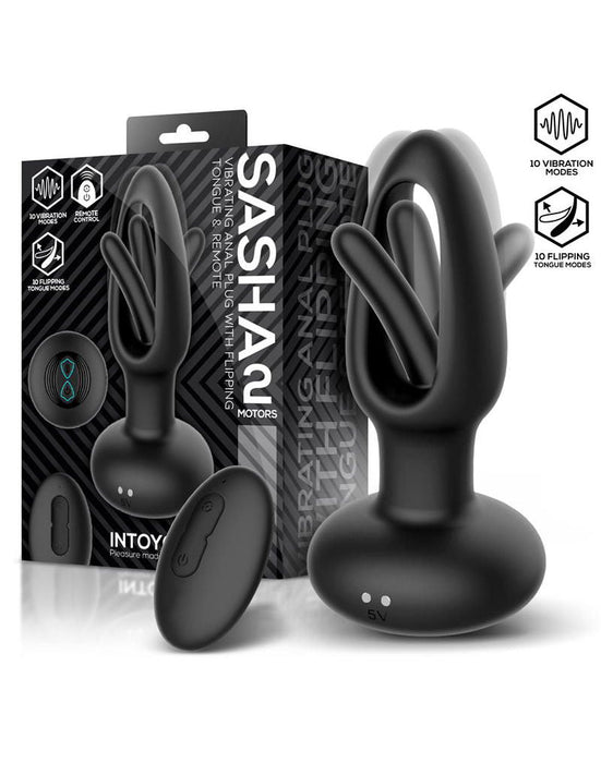 IY Sasha - Vibrerende Buttplug met Bewegend Tongetje en Afstandsbediening - Zwart-Erotiekvoordeel.nl