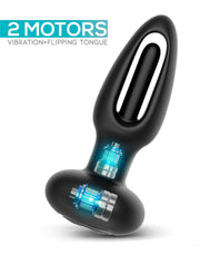 IY Sasha - Vibrerende Buttplug met Bewegend Tongetje en Afstandsbediening - Zwart-laced-up.nl
