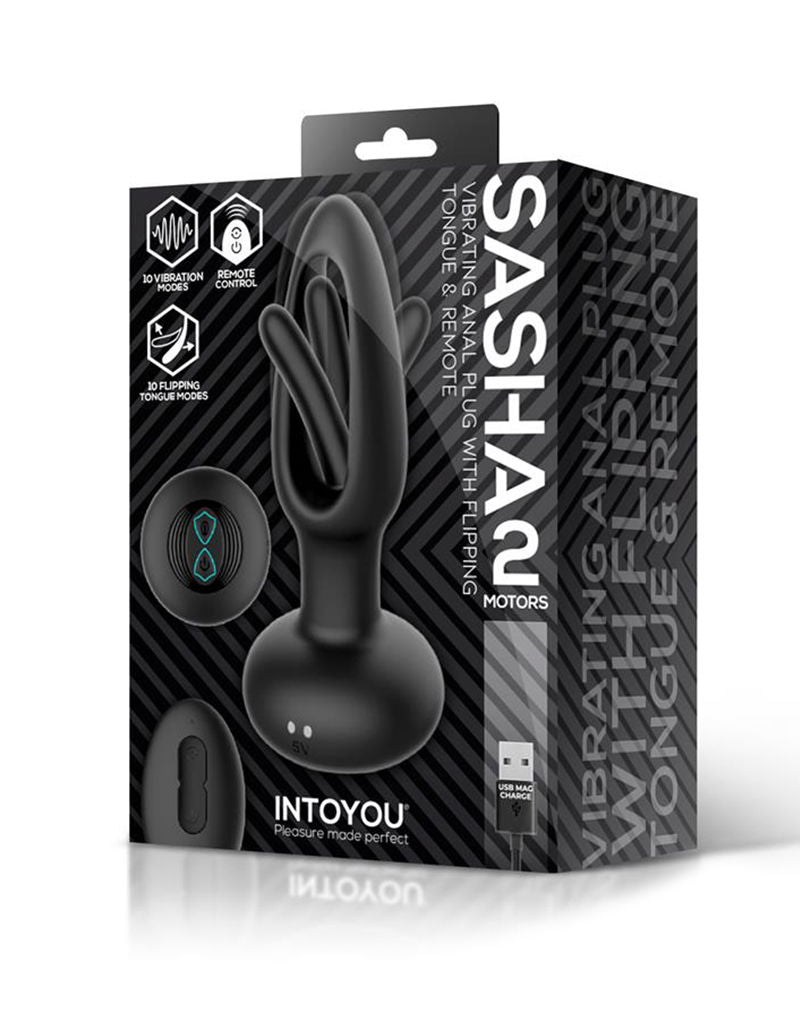 IY Sasha - Vibrerende Buttplug met Bewegend Tongetje en Afstandsbediening - Zwart-laced-up.nl