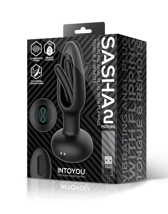 IY Sasha - Vibrerende Buttplug met Bewegend Tongetje en Afstandsbediening - Zwart-Erotiekvoordeel.nl