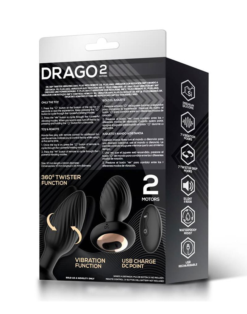 IY Drago - Vibrerende Buttplug - 360° Twister Beweging met Afstandsbediening - Zwart-laced-up.nl
