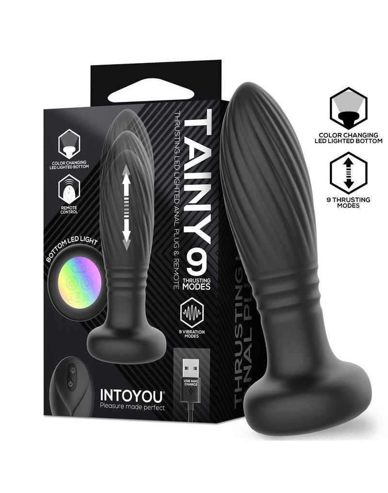 IY Tainy - Stotende Buttplug met Ledverlichting en Afstandsbediening - Zwart-laced-up.nl