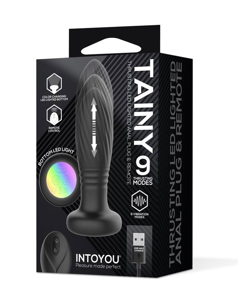 IY Tainy - Stotende Buttplug met Ledverlichting en Afstandsbediening - Zwart-laced-up.nl