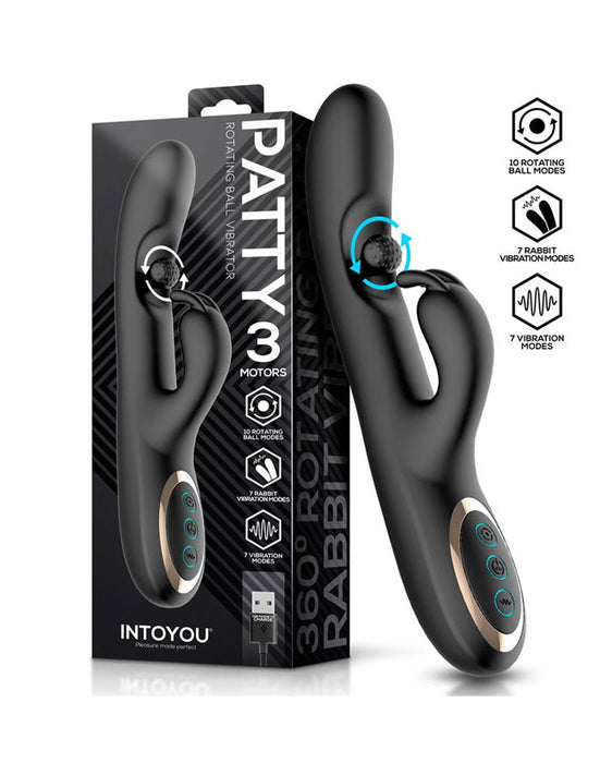 IY - Patty - Rabbit Vibrator met Roterende Bal - Zwart-Erotiekvoordeel.nl