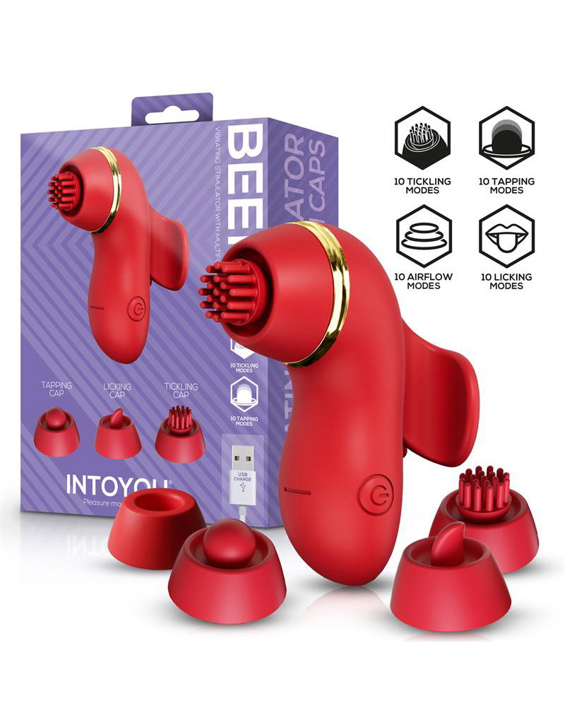IY - Beeny - Multifunctionele vibrator - Met 4 Opzetstukjes - Rood-Erotiekvoordeel.nl