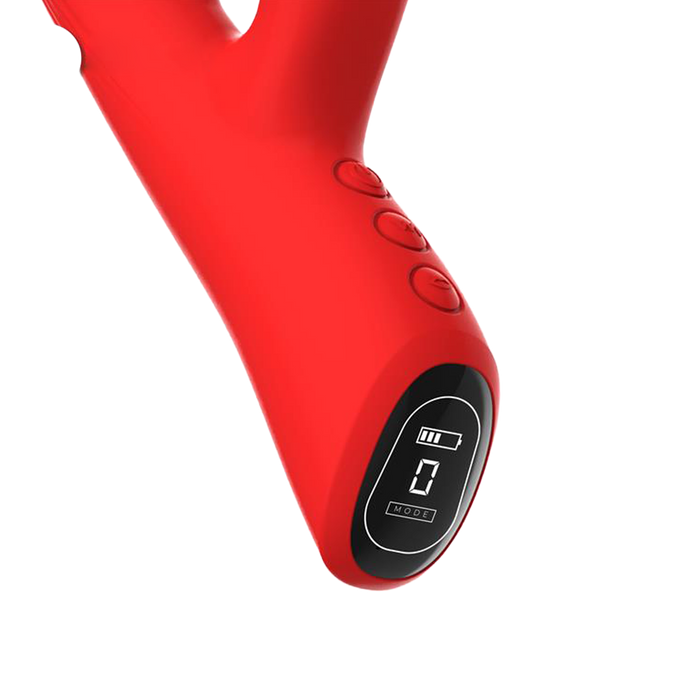 IY - Trixy - Driedubbele Kloppende Rabbit Vibrator met Likkende Tong - App Control - Rood-Erotiekvoordeel.nl
