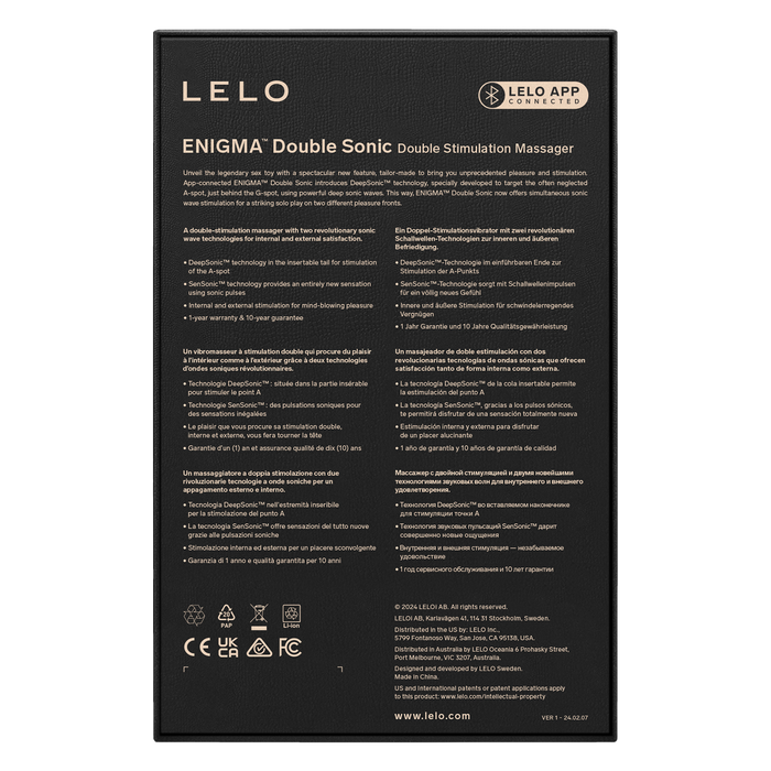 Lelo - Enigma Double Sonic - Drievoudige stimulatie - App Control - Zwart-Erotiekvoordeel.nl