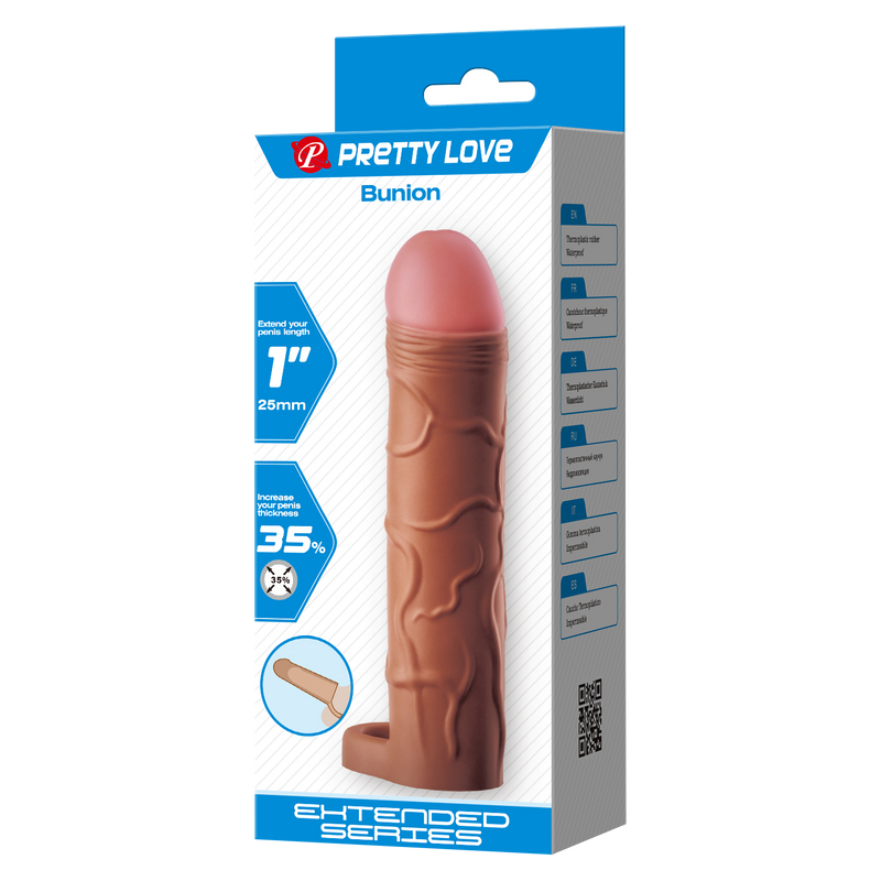 Pretty Love - Bunion - Verlengende Penis Sleeve met Cockring - 25mm - Bruin-laced-up.nl