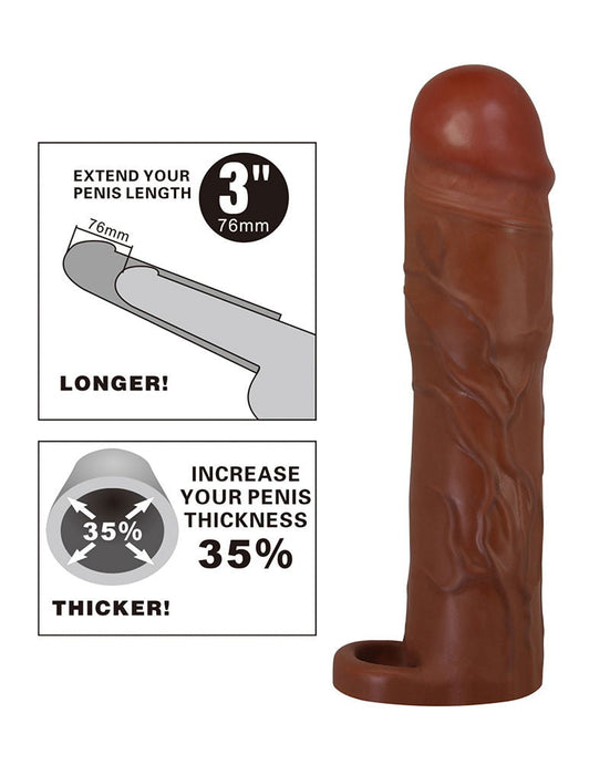 Pretty Love - Gerd - Cockring met verlengde Penis Sleeve - 75mm - Bruin-laced-up.nl