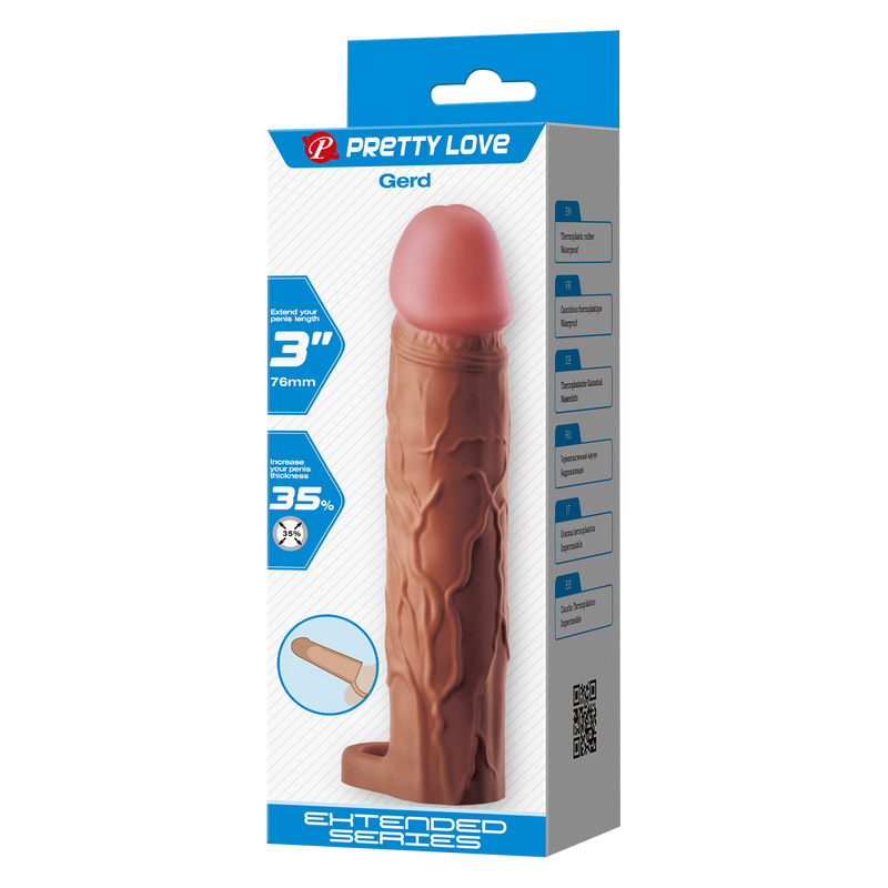 Pretty Love - Gerd - Cockring met verlengde Penis Sleeve - 75mm - Bruin-laced-up.nl