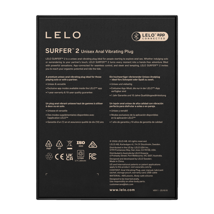 LELO - Surfer 2 - Unisex Vibrerende Anaalplug - Zwart-Erotiekvoordeel.nl