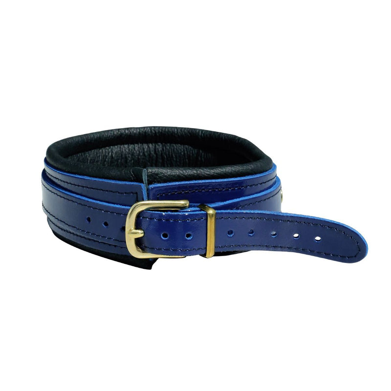 Kiotos - Collar Leder - Blauw/Zwart - Gouden Hardware-laced-up.nl