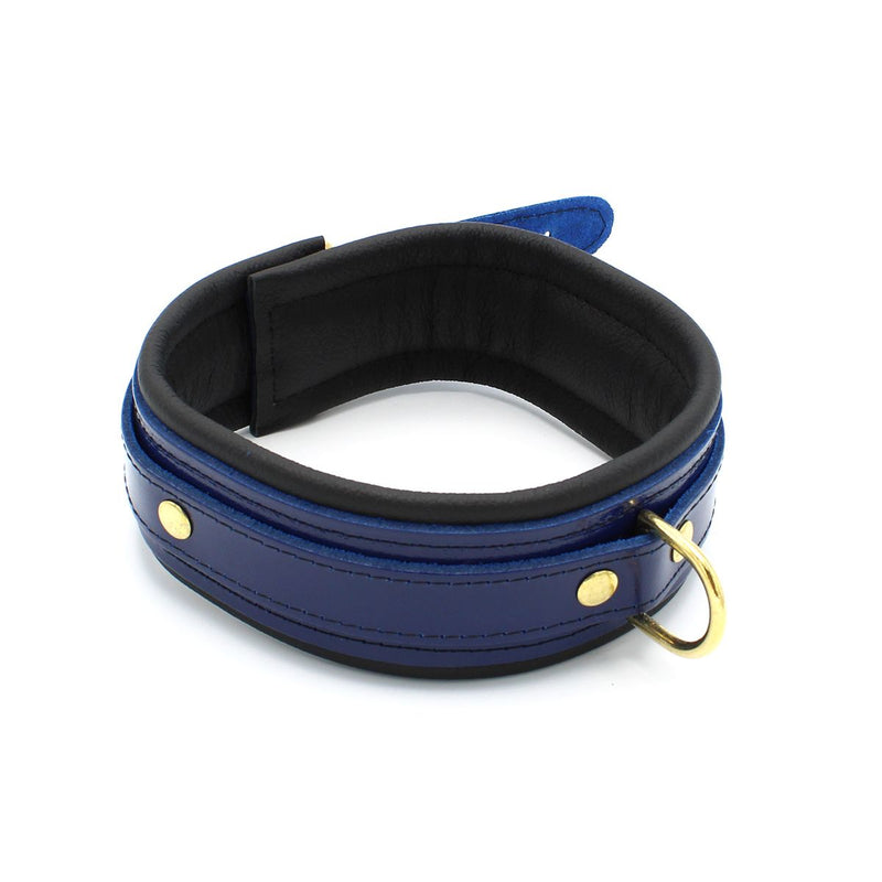 Kiotos - Collar Leder - Blauw/Zwart - Gouden Hardware-laced-up.nl
