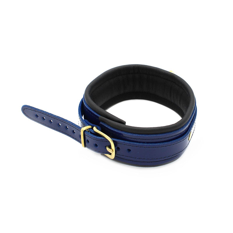 Kiotos - Collar Leder - Blauw/Zwart - Gouden Hardware-laced-up.nl