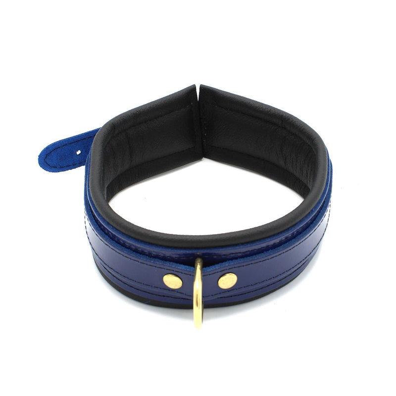 Kiotos - Collar Leder - Blauw/Zwart - Gouden Hardware-laced-up.nl