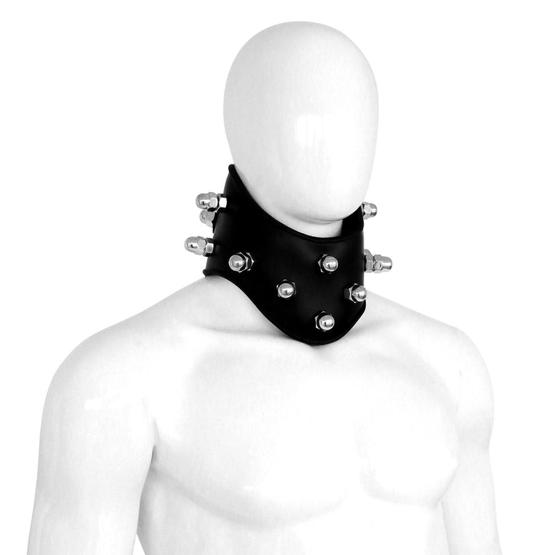 Kiotos - Hoge Posture Collar met Bouten en Moeren - Leder - Zwart-laced-up.nl