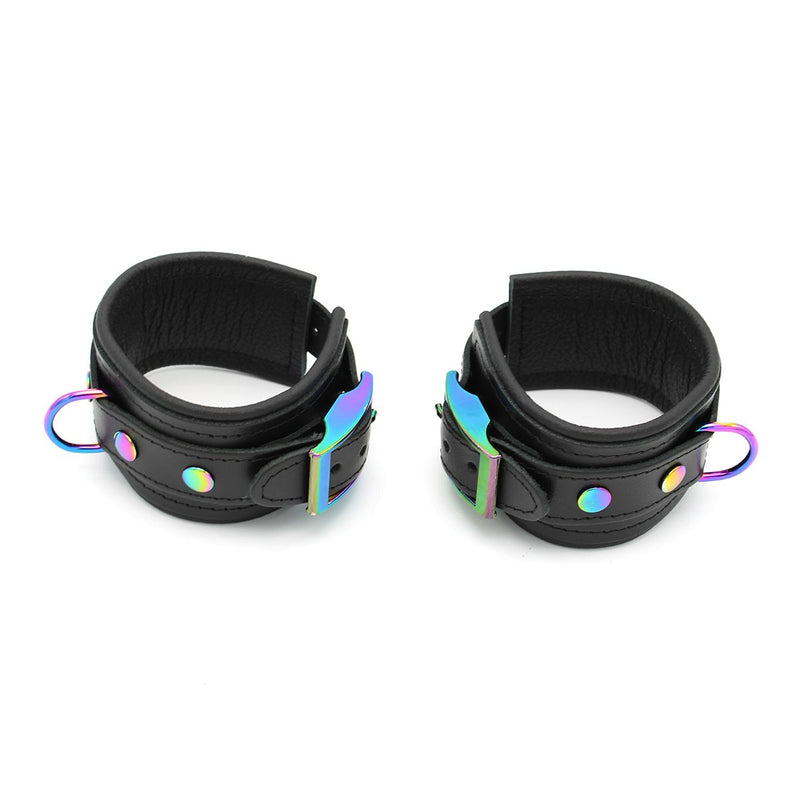 Kiotos - Premium Lederen Polsboeien - Metalen Hardware in Unicorn Kleuren - Zwart/Rainbow-laced-up.nl
