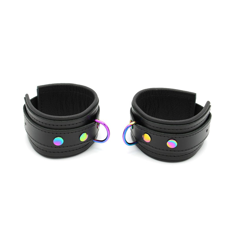 Kiotos - Premium Lederen Polsboeien - Metalen Hardware in Unicorn Kleuren - Zwart/Rainbow-laced-up.nl