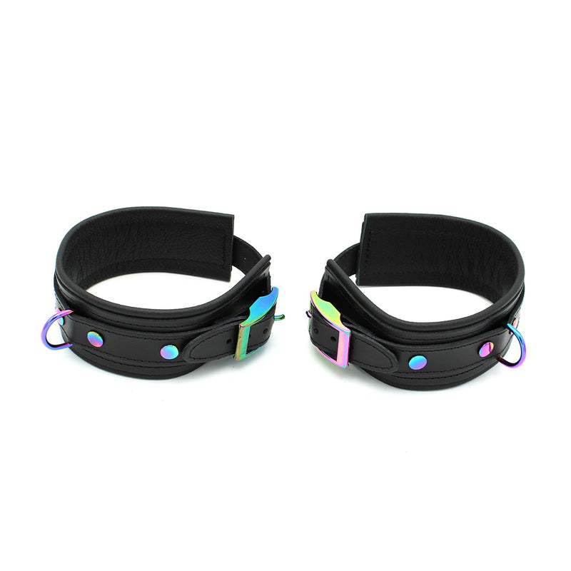 Kiotos - Premium Lederen Enkelboeien - Metalen Hardware in Unicorn Kleuren - Zwart/Rainbow-laced-up.nl