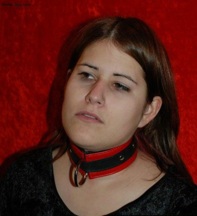 Laced-Up - Leather Collar or Wrist Cuff - Leather wrist cuffs and collar in one. Red with black details, 5 cm wide