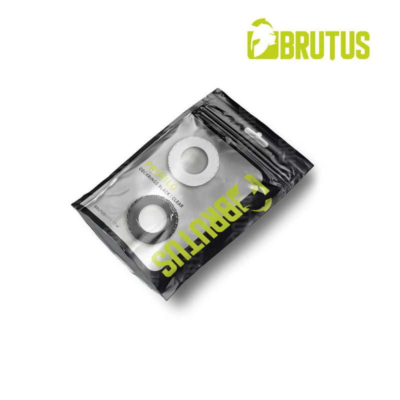 Brutus - Profilo - Rekbare Cockringen Set - Transparant/Zwart-laced-up.nl