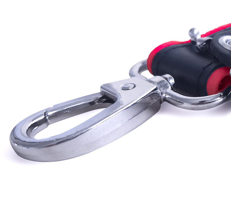 Brutus - Korte Lederen Bondage Leash - Zwart/Rood-laced-up.nl