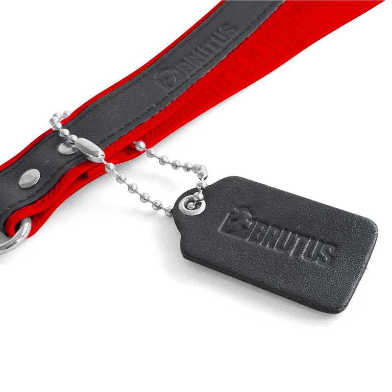 Brutus - Korte Lederen Bondage Leash - Zwart/Rood-laced-up.nl