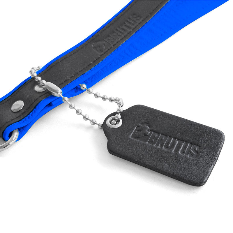 Brutus - Korte Lederen Bondage Leash - Zwart/Blauw-laced-up.nl