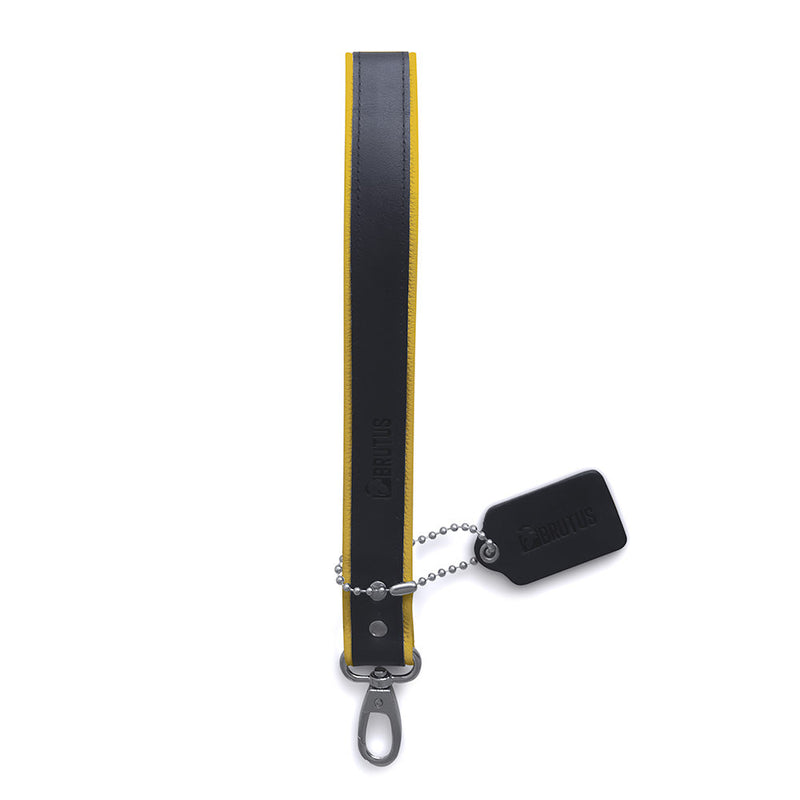 Brutus - Korte Lederen Bondage Leash - Zwart/Geel-laced-up.nl