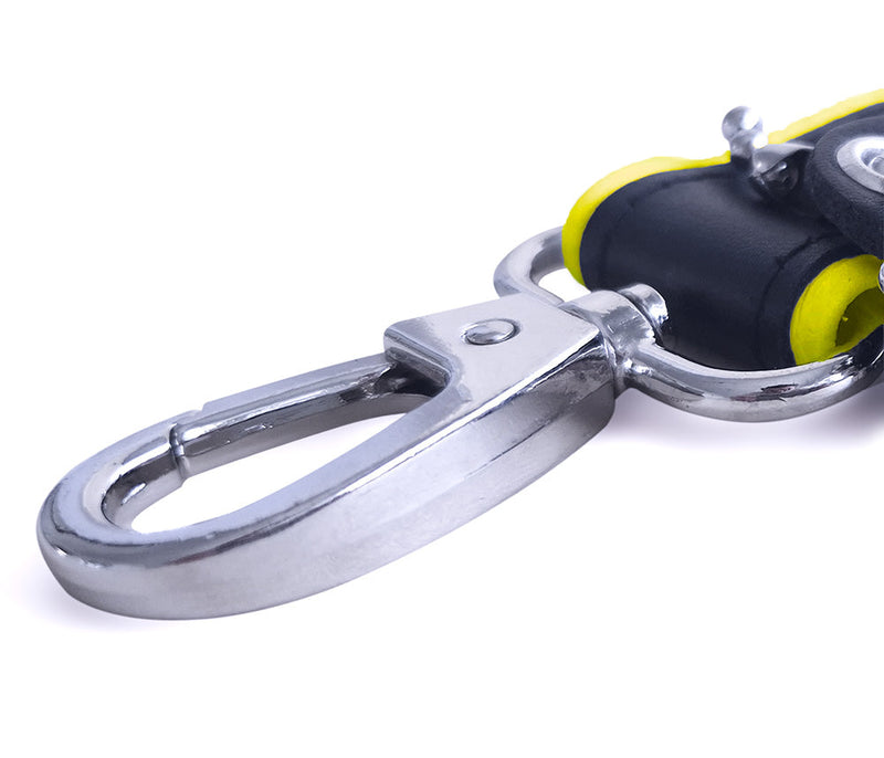 Brutus - Korte Lederen Bondage Leash - Zwart/Geel-laced-up.nl
