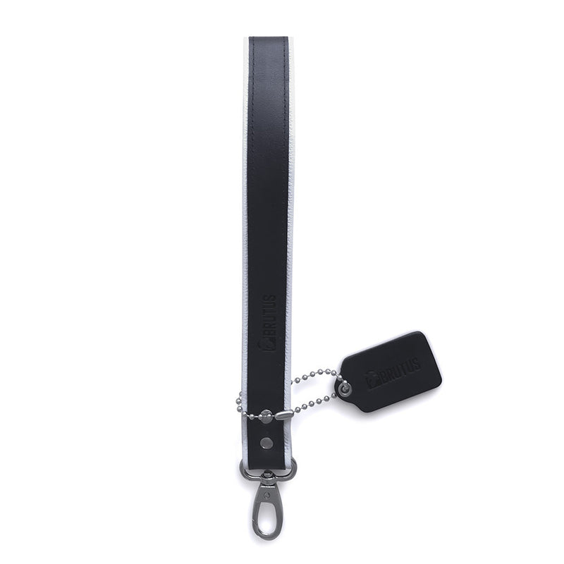 Brutus - Korte Lederen Bondage Leash - Zwart/Wit-laced-up.nl