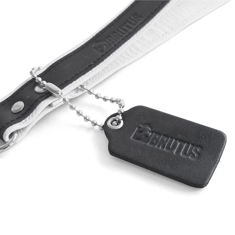 Brutus - Korte Lederen Bondage Leash - Zwart/Wit-laced-up.nl