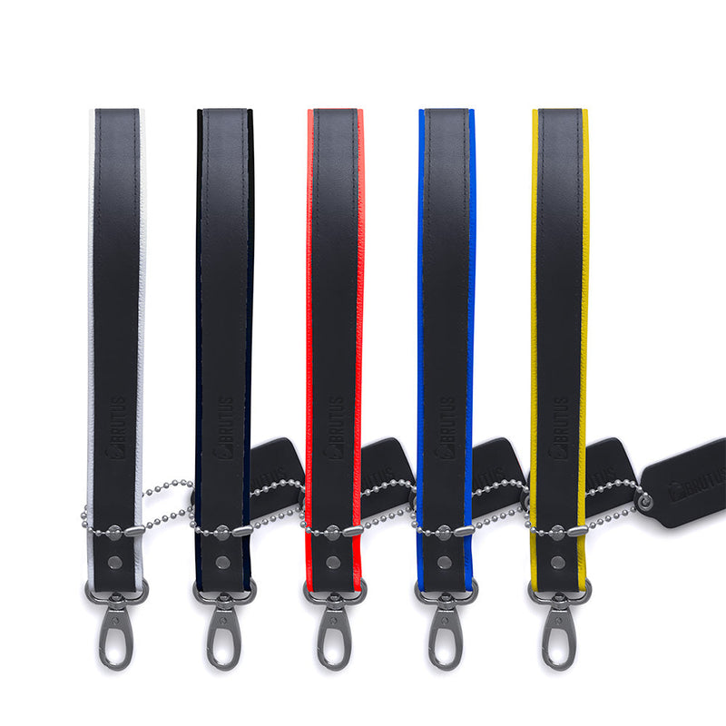 Brutus - Korte Lederen Bondage Leash - Zwart/Wit-laced-up.nl