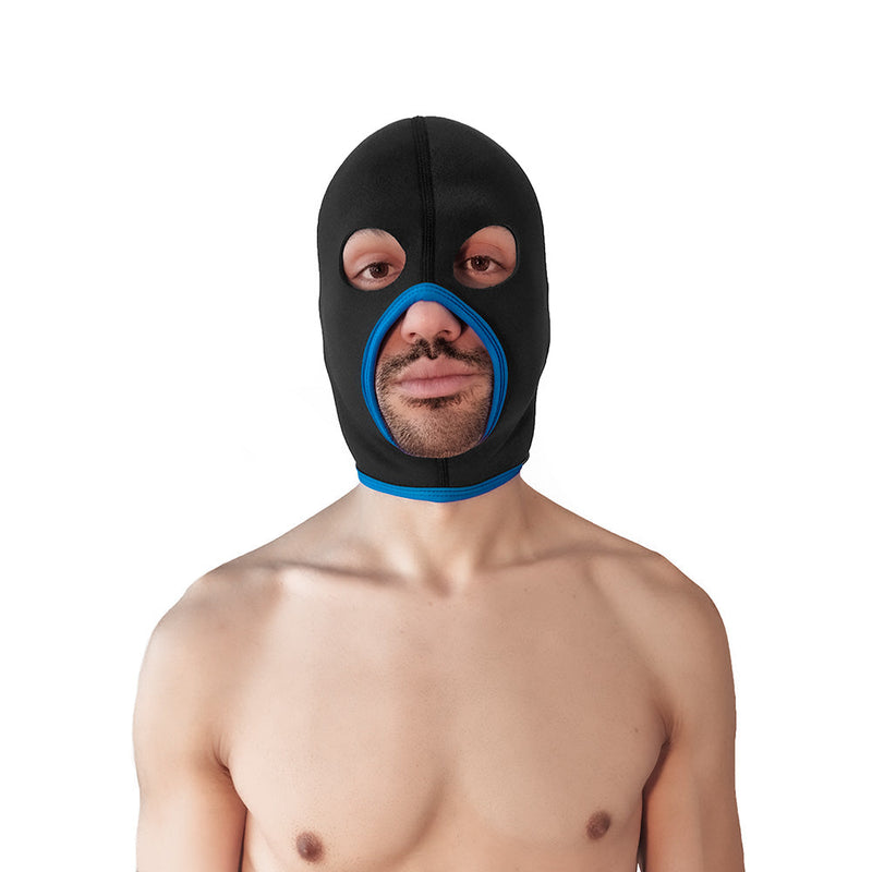 Brutus - Neoprene Face Fucker Hood - Met Oogopeningen - Zwart/Blauw-laced-up.nl