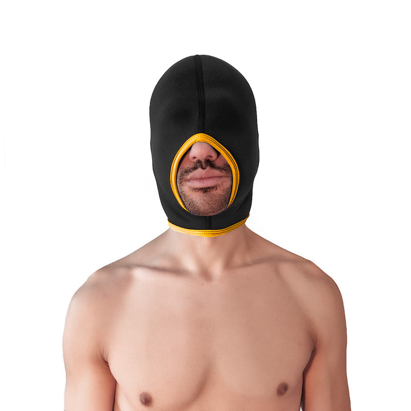 Brutus - Neoprene Blind Face Fucker Hood - Zonder Oogopeningen - Zwart/Geel-laced-up.nl