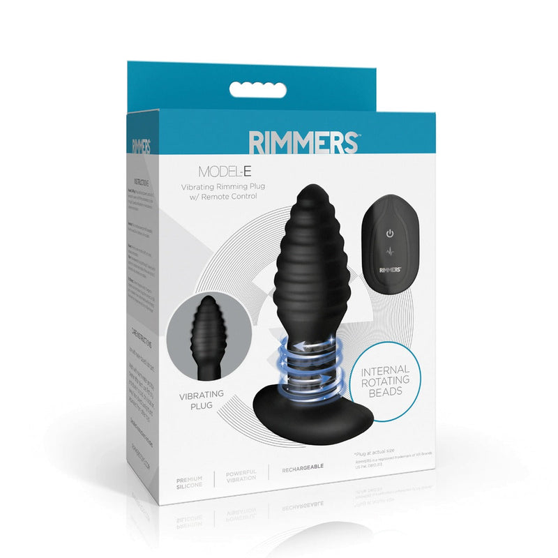 Rimmers - Model E - Vibrerende en Roterende Geribbelde Buttplug met Afstandsbediening - Zwart-laced-up.nl