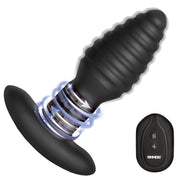 Rimmers - Model E - Vibrerende en Roterende Geribbelde Buttplug met Afstandsbediening - Zwart-laced-up.nl