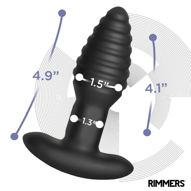 Rimmers - Model E - Vibrerende en Roterende Geribbelde Buttplug met Afstandsbediening - Zwart-laced-up.nl