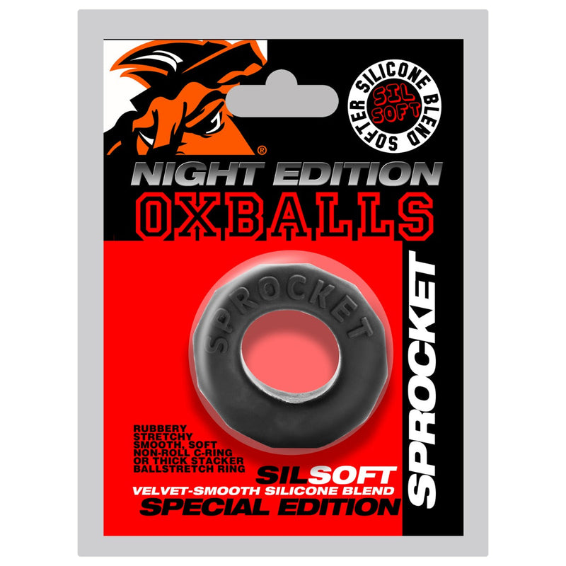 Oxballs - Sprocket Cockring - Night Edition - Siliconen/TPR - Zwart-laced-up.nl