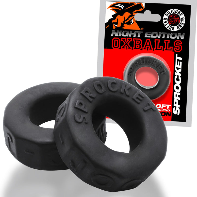 Oxballs - Sprocket Cockring - Night Edition - Siliconen/TPR - Zwart-laced-up.nl