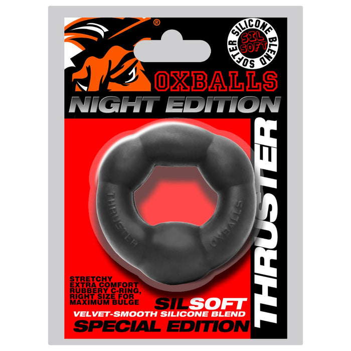 Oxballs - Thruster Cockring - Night Edition - Siliconen/TPR - Zwart-Erotiekvoordeel.nl